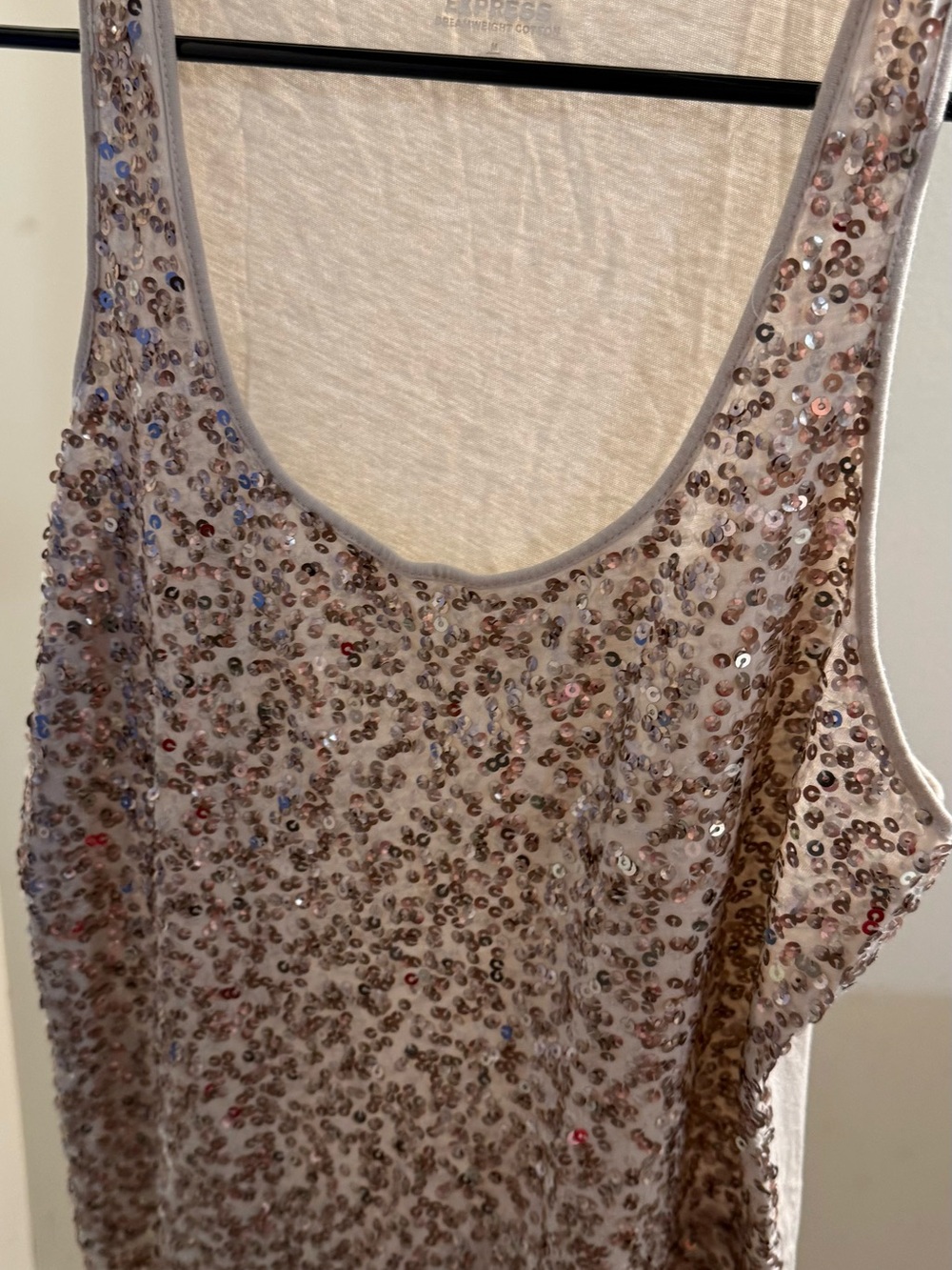 Express Sequin Scoop Tank - Blush/Champagne